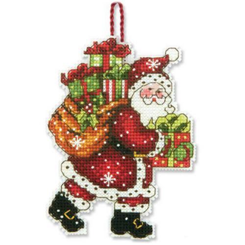 SANTA WITH BAG ORNAMENT, Counted Cross Stitch Kit, 14 count plastic canvas, size 3,25" x 4,5", DIMENSIONS (70-08912) - Leo Hobby