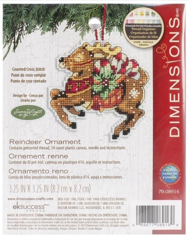 REINDEER ORNAMENT, Counted Cross Stitch Kit, 14 count plastic canvas, size 3,25" x 3,25", DIMENSIONS (70-08916) - Leo Hobby