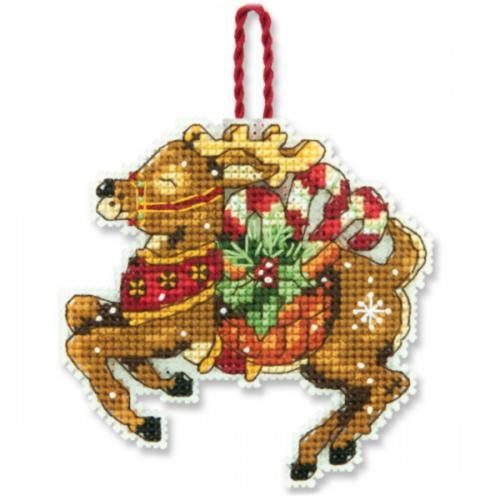 REINDEER ORNAMENT, Counted Cross Stitch Kit, 14 count plastic canvas, size 3,25" x 3,25", DIMENSIONS (70-08916)