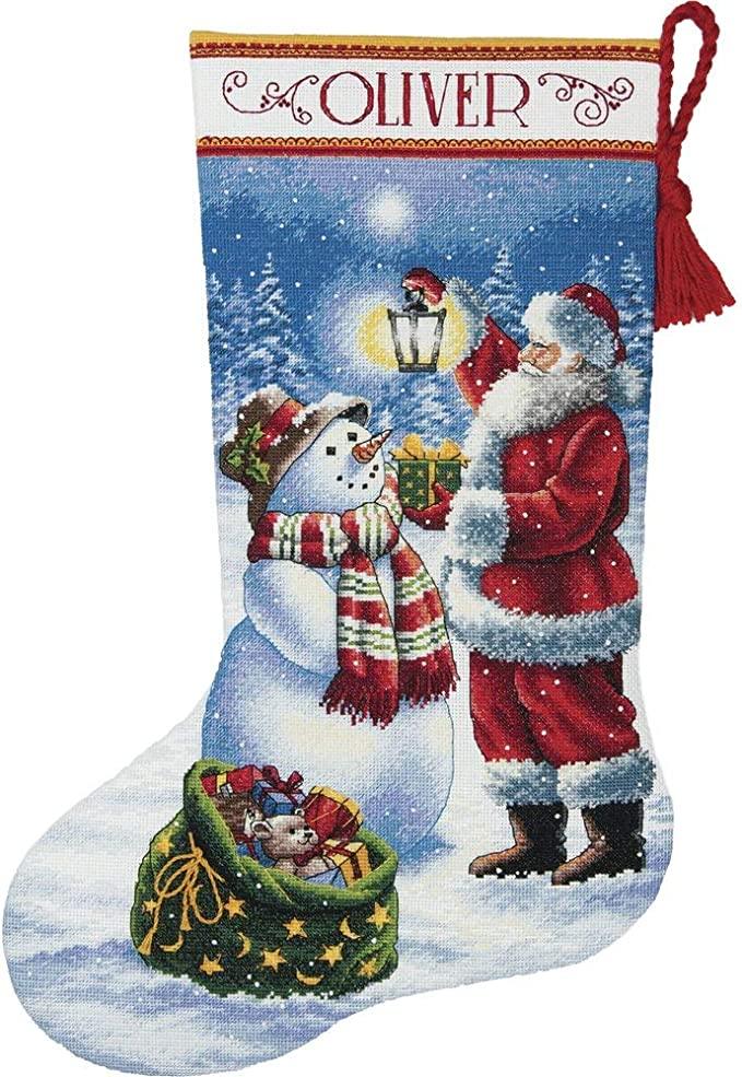 HOLIDAY GLOW STOCKING, Counted Cross Stitch Kit, 18 count white Aida, long 16" (41 cm) , DIMENSIONS (70-08952) - Leo Hobby