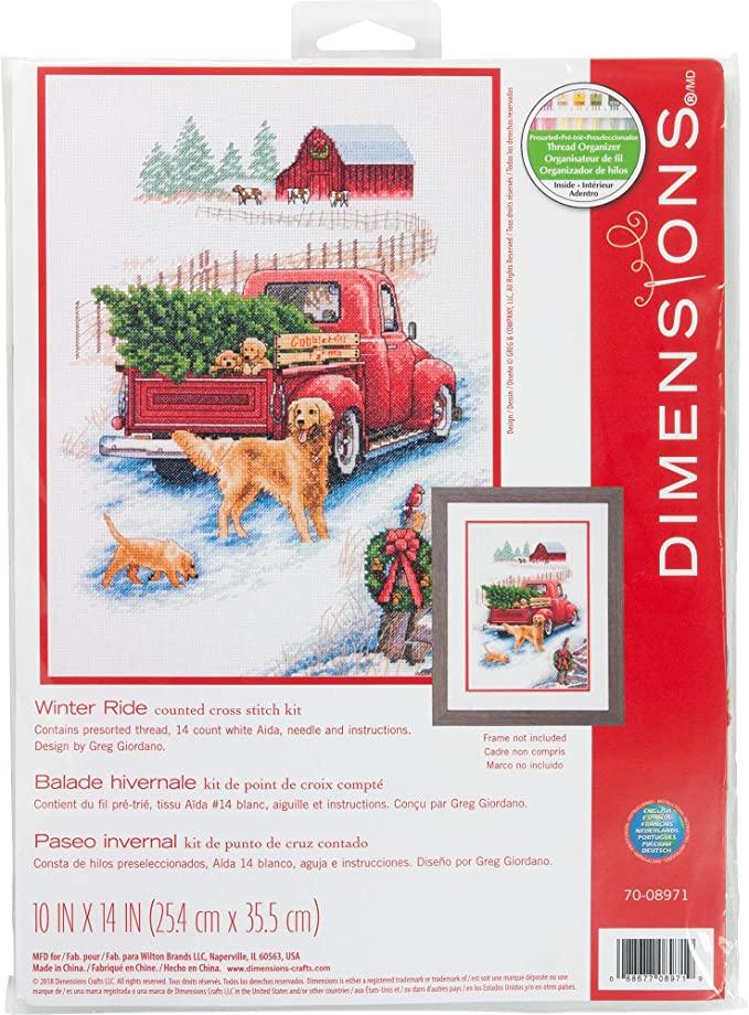 WINTER RIDE, Counted Cross Stitch Kit, 14 count white Aida, DIMENSIONS (70-08971)