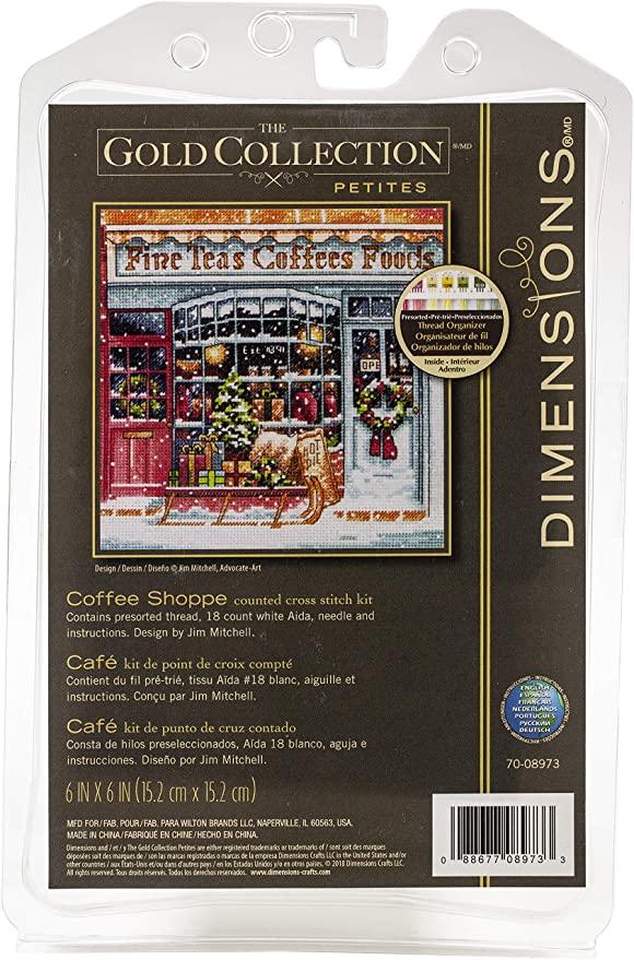 COFFEE SHOPPE, Counted Cross Stitch Kit, 18 count white Aida, DIMENSIONS Gold Petite Collection (70-08973) - Leo Hobby