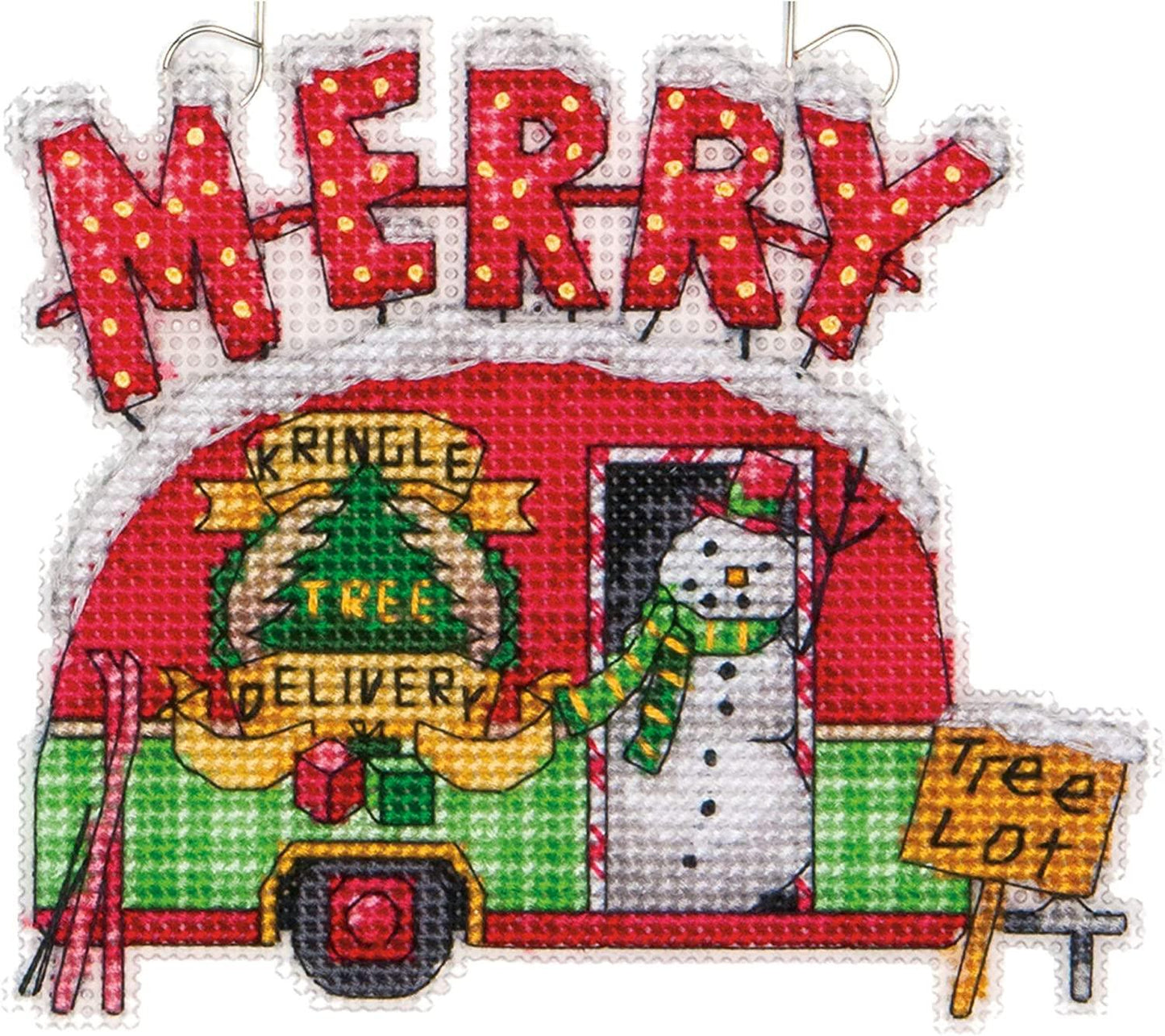 HOLIDAY TRUCK ORNAMENTS, Counted Cross Stitch Kit, 14 count clear plastic canvas, DIMENSIONS (70-08974)