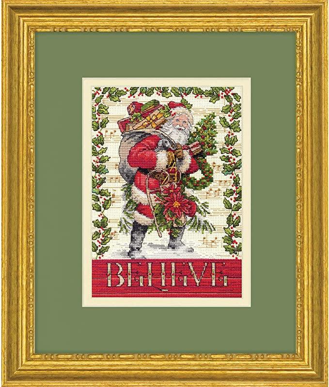 BELIEVE IN SANTA, Counted Cross Stitch Kit, 18 count ivory Aida, DIMENSIONS, Gold Collection (70-08980)