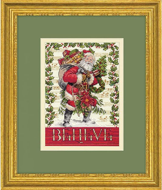 BELIEVE IN SANTA, Counted Cross Stitch Kit, 18 count ivory Aida, DIMENSIONS, Gold Collection (70-08980) - Leo Hobby