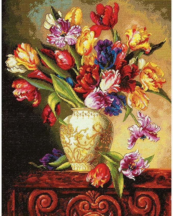 PARROT TULIPS, Counted Cross Stitch Kit, 18 count beige Aida, DIMENSIONS, Gold Collection (70-35305)