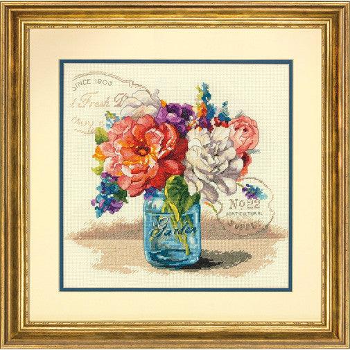 GARDEN BOUQUET, Counted Cross Stitch Kit, 14 count ivory Aida, DIMENSIONS (70-35334)