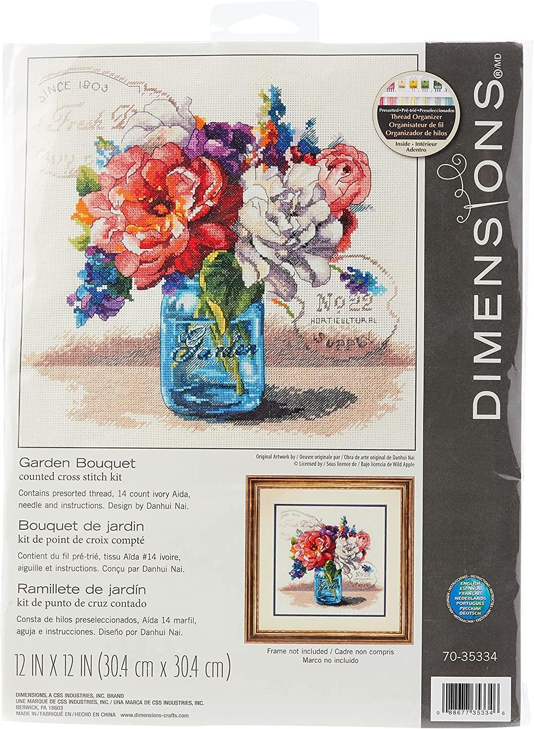 GARDEN BOUQUET, Counted Cross Stitch Kit, 14 count ivory Aida, DIMENSIONS (70-35334) - Leo Hobby