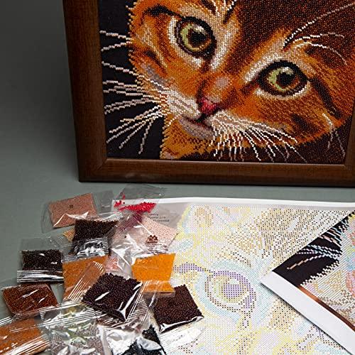Beadwork kit B-728 "Red kitty", DIY Embroidery Pattern/ Gift Craft kit for her/ House Decor/ Intermediate kit, 27x24,5 cm