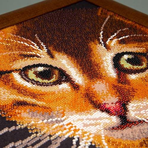 Beadwork kit B-728 "Red kitty", DIY Embroidery Pattern/ Gift Craft kit for her/ House Decor/ Intermediate kit, 27x24,5 cm - Leo Hobby