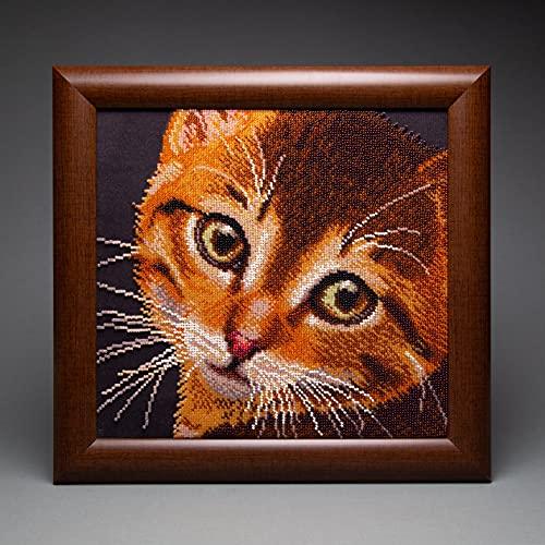 Beadwork kit B-728 "Red kitty", DIY Embroidery Pattern/ Gift Craft kit for her/ House Decor/ Intermediate kit, 27x24,5 cm