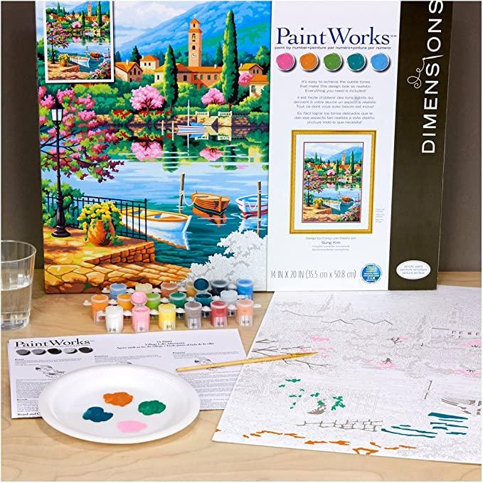 VILLAGE LAKE AFTERNOON, Paint by Number Kit, DIMENSIONS PAINTWORKS (73-91661) - Leo Hobby