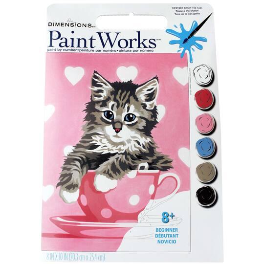 KITTEN TEA CUP, Paint by Number Kit, DIMENSIONS PAINTWORKS (73-91691) - Leo Hobby