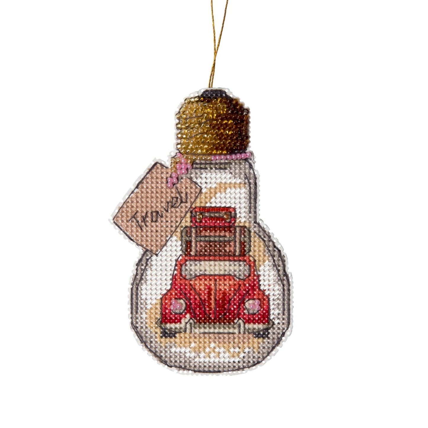 RED CAR "Travel series", Counted Cross-Stitch Kit, 14 count plastic canvas, size 6 x 11 cm, CRYSTAL ART (T-84)