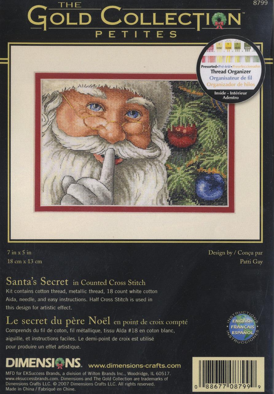 SANTA'S SECRET, Counted Cross Stitch Kit, 18 Count White Cotton Aida, DIMENSIONS, Gold Collection Petite (08799)