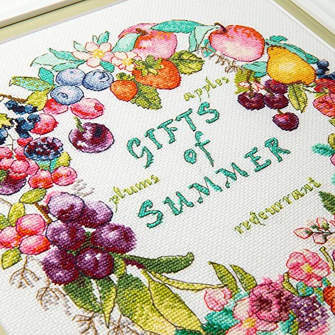 BERRY FRESH "Gifts of Summer", Counted Cross Stitch Kit, 16 count Aida, size 25,5 x 25,5 cm, Charivna mit | Momentos Magicos (M-434) DIY Needlework Crafts, DIY Embroidery kit - Leo Hobby