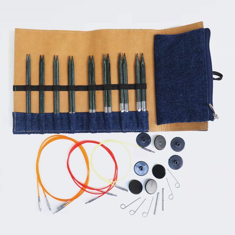 KnitPro Indigo Wood Interchangeable Needles Set in Fabric Case (20643) - Leo Hobby