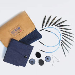 Set di ferri intercambiabili "Mini" in legno Indigo di KnitPro - 50 mm (20645), punte dei ferri lunghe 5 cm 3.0, 3.5, 4.0, 4.5, 5.0, 5.5 e 6.0 mm