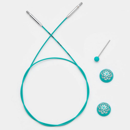 KnitPro Teal Nylon coated Stainless Steel Swivel and Fixed Cables, MINDFUL COLLECTION