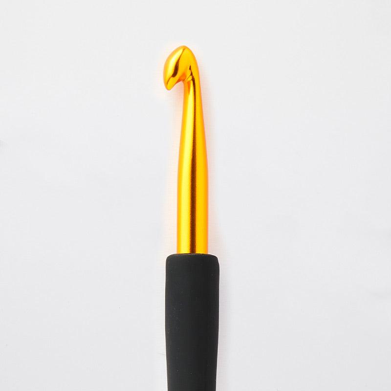 KnitPro Gold Aluminium Crochet Hook with black soft feel handle - Single Ended - Leo Hobby